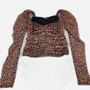 Missguided Mesh Ruched Front Milkmaid Leopard Print Lined Mob size 0